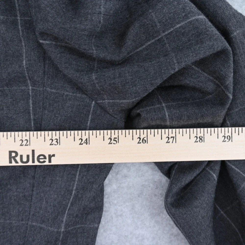 100% Wool Lauren Ralph Lauren Windowpane Plaid Grey Suit Jacket Blazer 46R Luxe